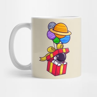 Cute Astronaut In Box Floating With Planet Balloon Cartoon Mug